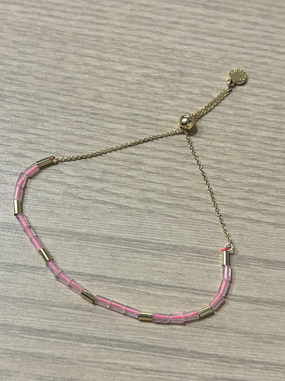 Gorjana Pink Glass Tube Bead Gold Slider Bracelet Adjustable